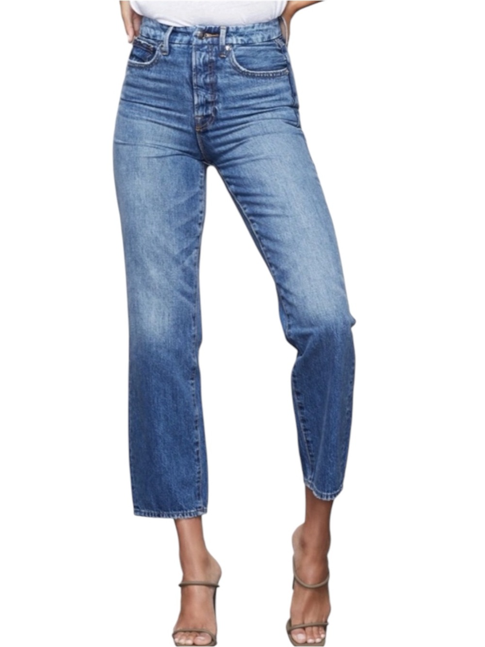 Good American Good Vintage Western Yoke Jeans Sz 27 High Rise Slim Straight Crop